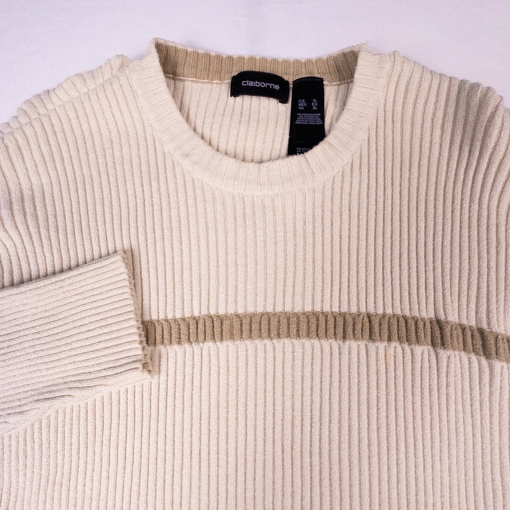 Vintage CLAIBORNE‎ EUC Men's Size XL Beige Ribbed Long Sleeve Pullover Sweater